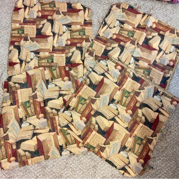 Classic Books & Inkwell Themed Tapestry Upholstery Fabric Thick Textured Library - Picture 3 of 13